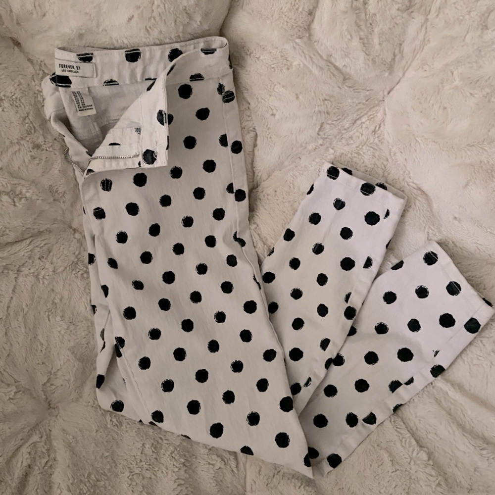 White with black polka dot jeans